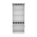 Dundee 70 Inch High 10 Glass Bar Cabinet With 5 Cubbies And 3 Open Shelves And Cabinet White White Modern Particle Board