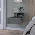 Smokey Oak 2 Tier Shelf Floating Nightstand Gray 1 Drawer Bedroom Floating Shelf Wood