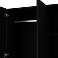 Wardrobe With 3 Doors, One With Mirror, Two Drawers, Four Shelves And Hanging Bar,Black Black Particle Board Particle Board