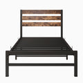 Twin Size Bed Frame Heavy Duty Platform Bed Frame With Headboard, Usb Charging Station, Led Bed, No Box Spring Needed, Mattress Foundation, Strong Steel Slats, Noise Free, Brown Box Spring Not Required Twin Beige Brown Metal Brown Bedroom