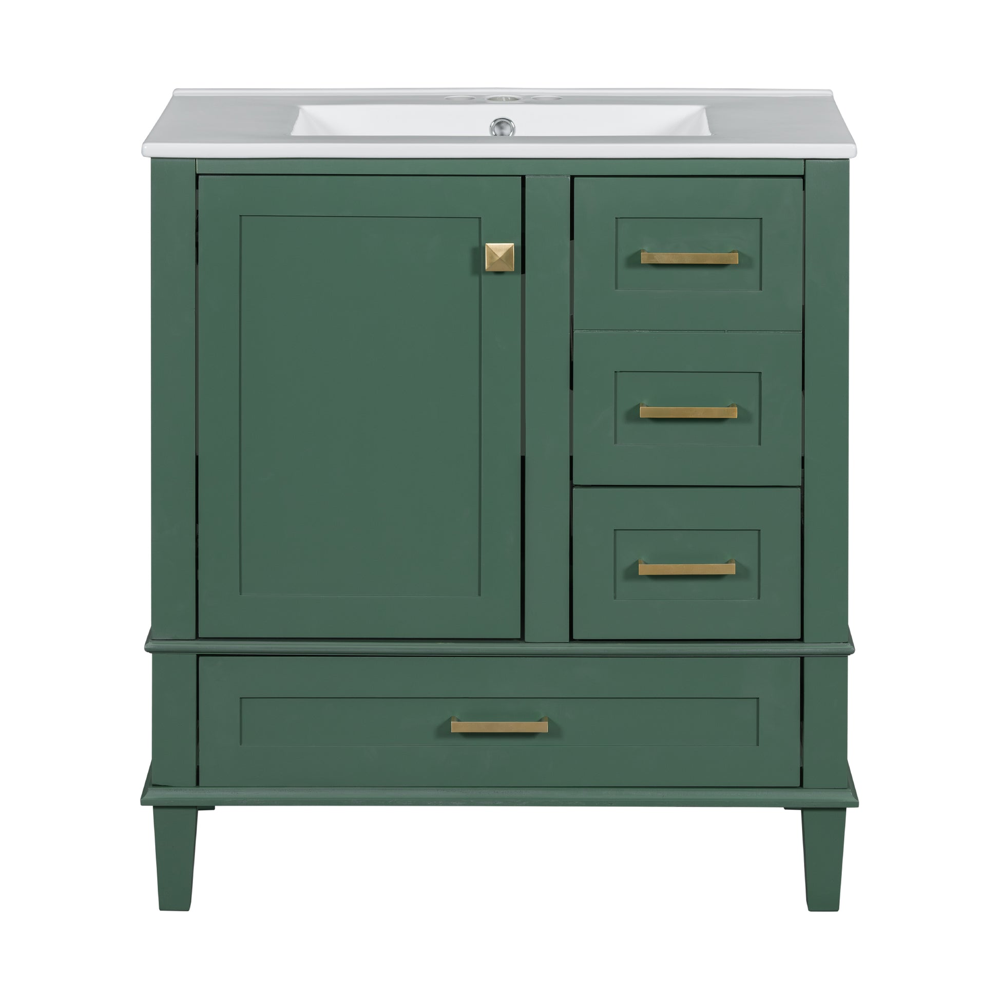 30" Bathroom Vanity In Green, Modern Bathroom Cabinet With Sink Combo Set, Bathroom Storage Cabinet With A Soft Closing Door And 3 Drawers, Solid Wood Frame Green Bathroom Solid Wood Mdf