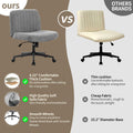 Office Chair With Wheels, Armless Office Chair, Linen Wide Seat Home Office Chair, Cute Computer Chair With 15 Swing Backrest, Suitable For Bedrooms And Dressing Tables Wood Grey Handle Linen