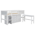 Twin Size Low Loft Bed With Pull Out Desk, Drawers, Cabinet, And Shelves For White Color Box Spring Not Required Twin White Bedroom Pine