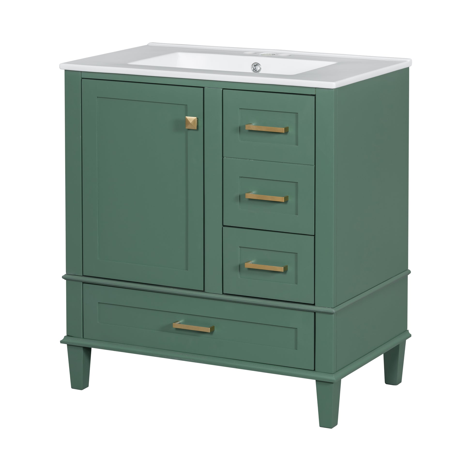 30" Bathroom Vanity In Green, Modern Bathroom Cabinet With Sink Combo Set, Bathroom Storage Cabinet With A Soft Closing Door And 3 Drawers, Solid Wood Frame Green Bathroom Solid Wood Mdf