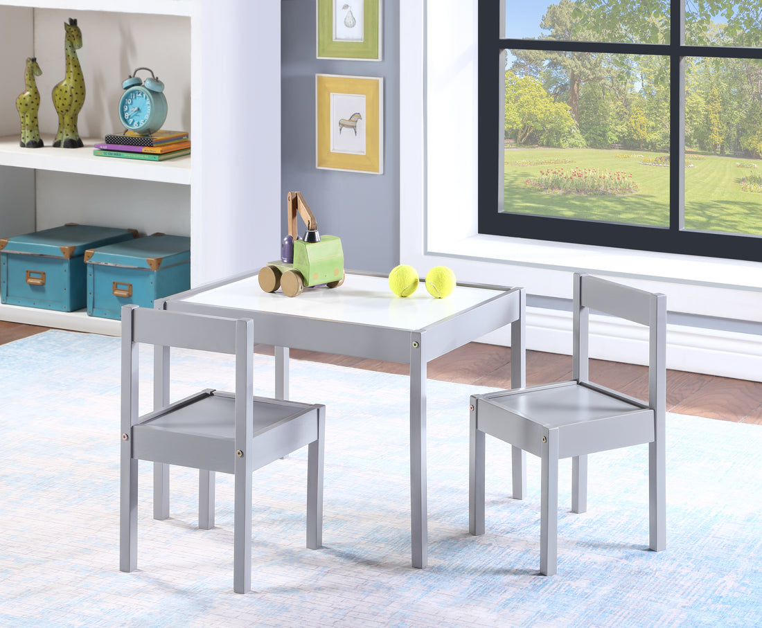 Gibson 3 Piece Dry Erase Kids Table & Two Chair Set, Gray Gray Rubberwood Wood