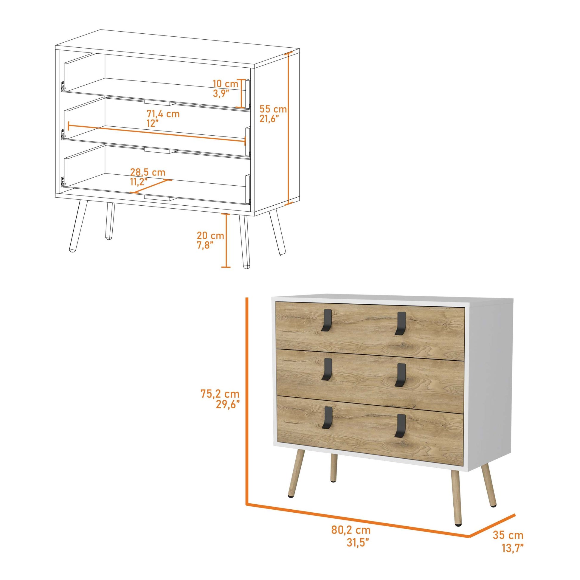 White And Macadamia 3 Drawer Dresser White Natural Bedroom Wood