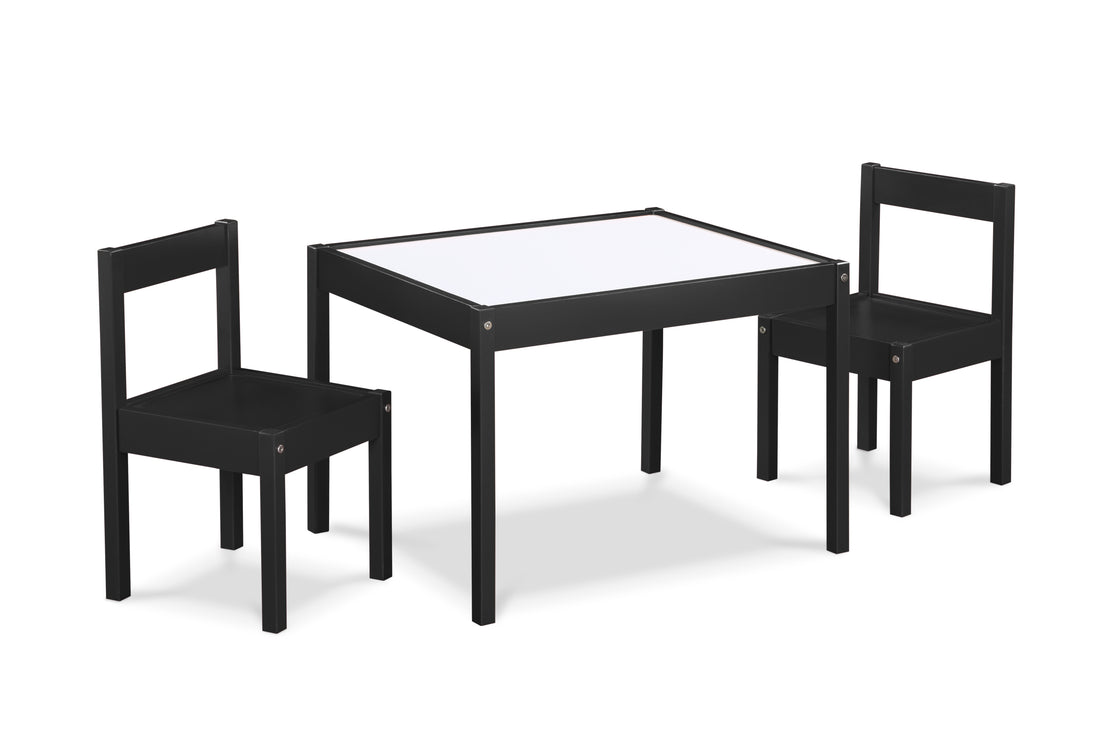 Gibson 3 Piece Dry Erase Kids Table & Two Chair Set, Black Black Rubberwood Wood