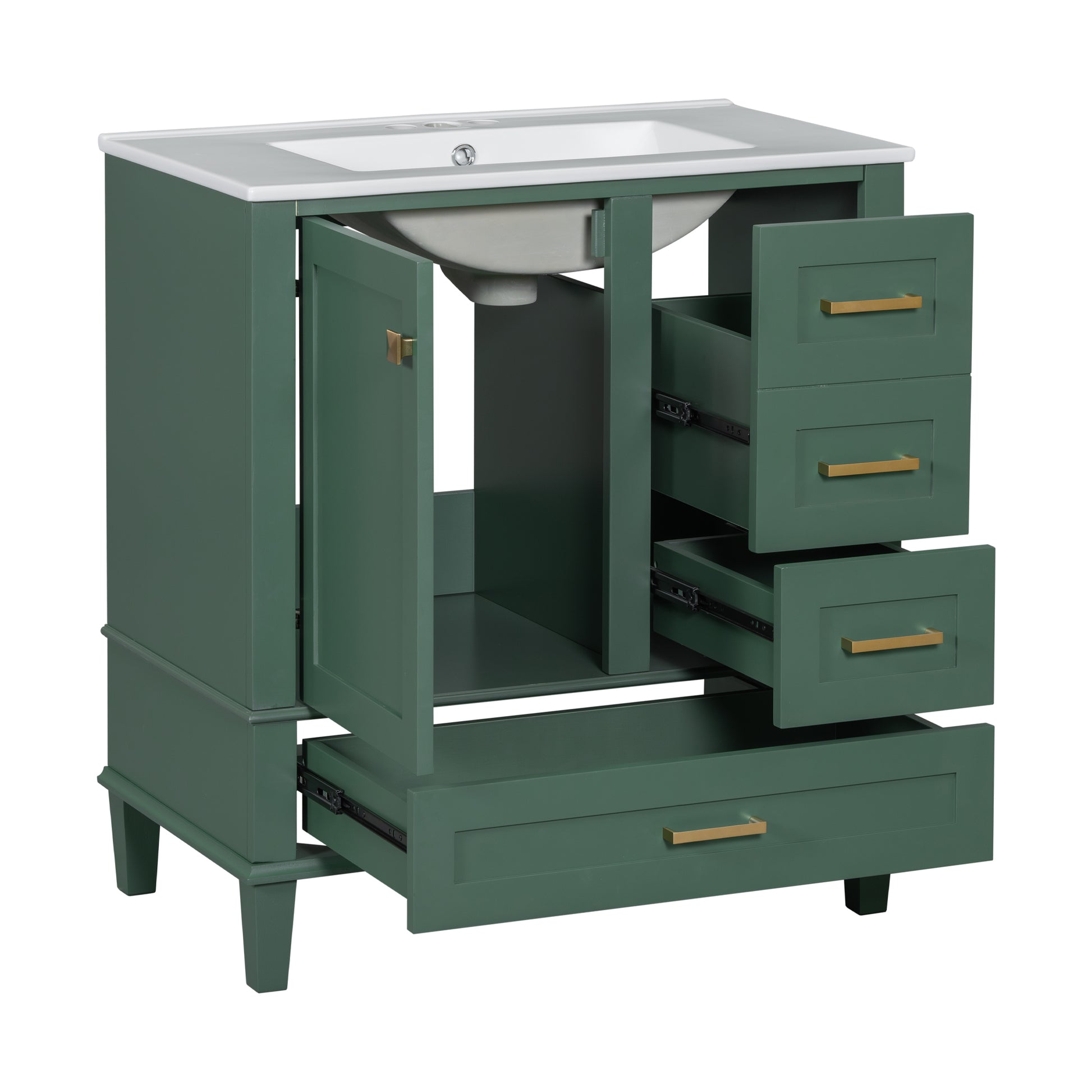 30" Bathroom Vanity In Green, Modern Bathroom Cabinet With Sink Combo Set, Bathroom Storage Cabinet With A Soft Closing Door And 3 Drawers, Solid Wood Frame Green Bathroom Solid Wood Mdf