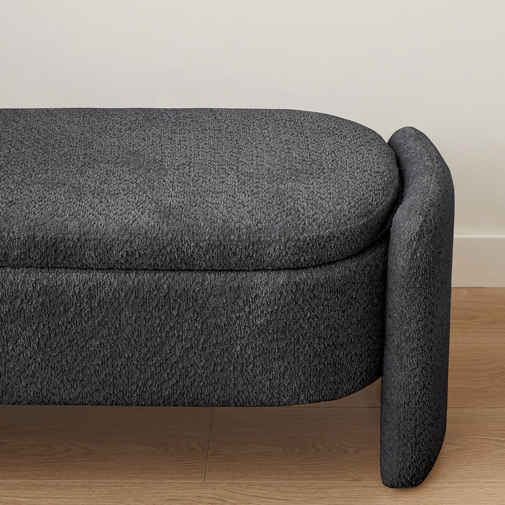 Ottoman Oval Storage Bench 3D Lamb Fleece Fabric Bench With Large Storage Space For The Living Room, Entryway And Bedroom,Dark,Grey Dark Gray Polyester