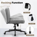 Office Chair With Wheels, Armless Office Chair, Linen Wide Seat Home Office Chair, Cute Computer Chair With 15 Swing Backrest, Suitable For Bedrooms And Dressing Tables Wood Grey Handle Linen