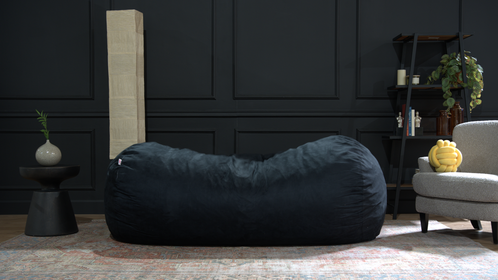 Jasper Traditional 8 Foot Cylindrical Suede Bean Bag, Black Black Microfiber