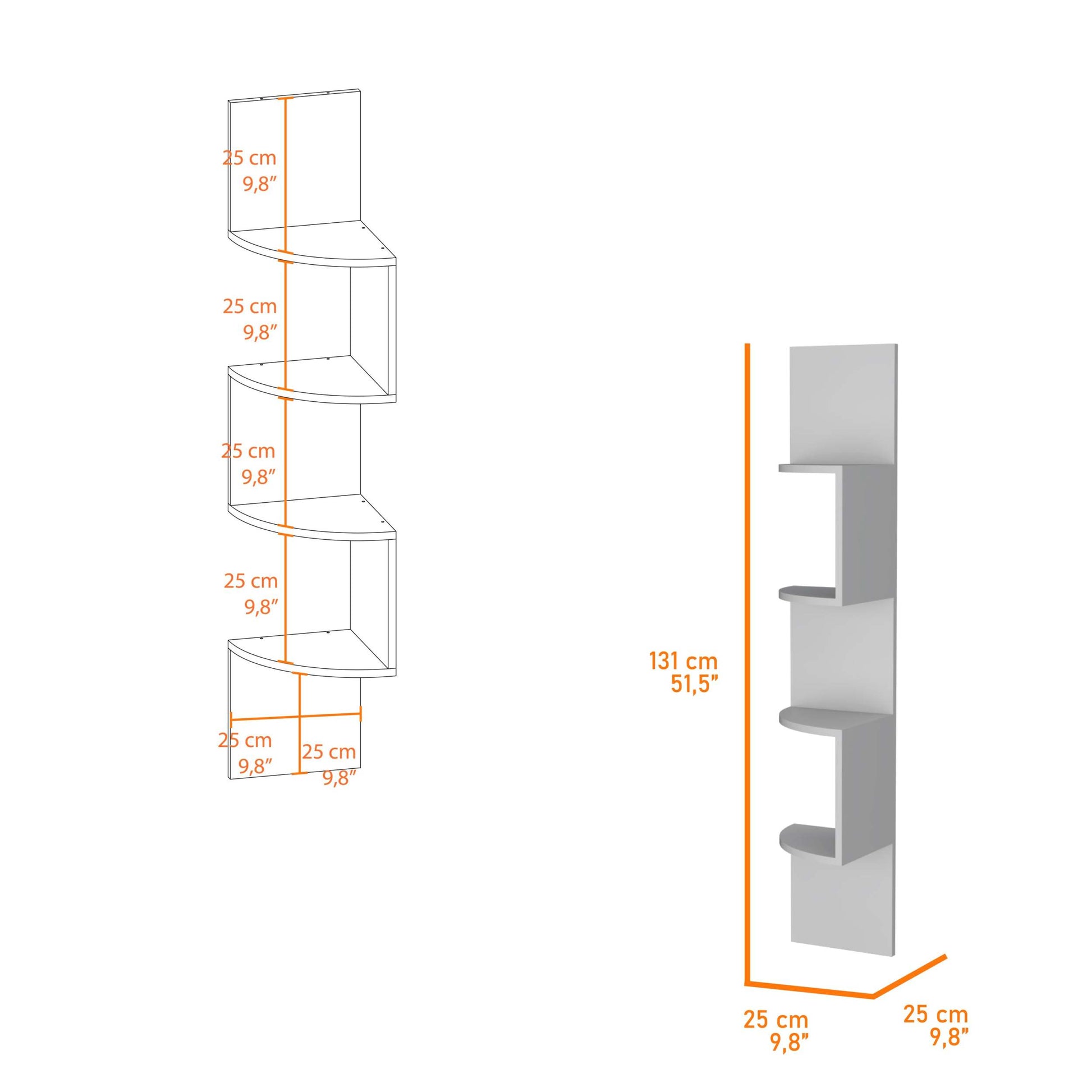 White Full Wall Floating Shelf 4 White White Floating Horizontal Primary Living Space Open Back Wood Wood