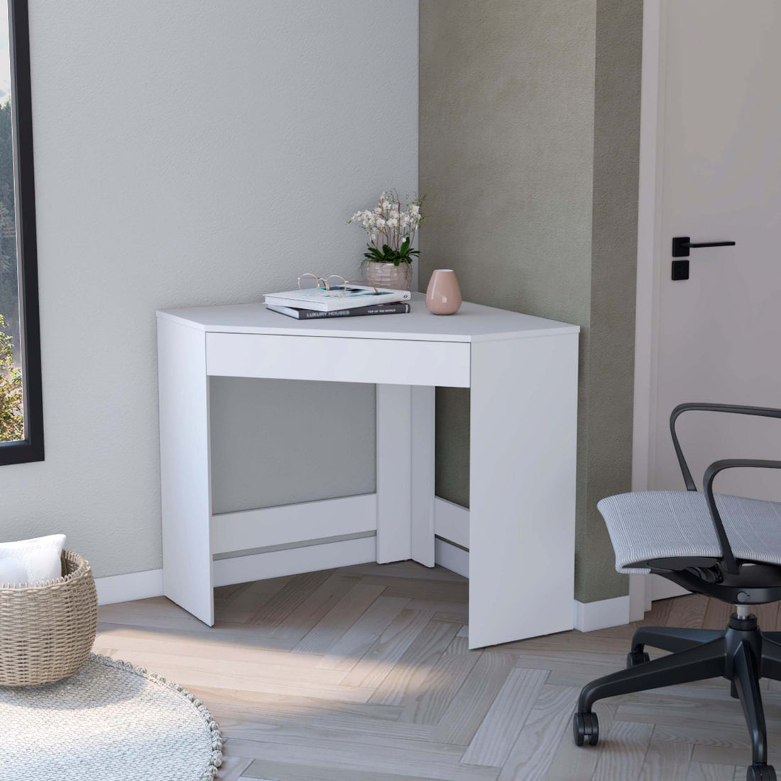 White Spacious Drawer Corner Desk White White Computer Desk Office Freestanding Corner Drawers Desk Wood