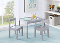 Della 3 Piece Solid Wood Kids Table & Two Chair Set, Gray Gray Rubberwood Wood