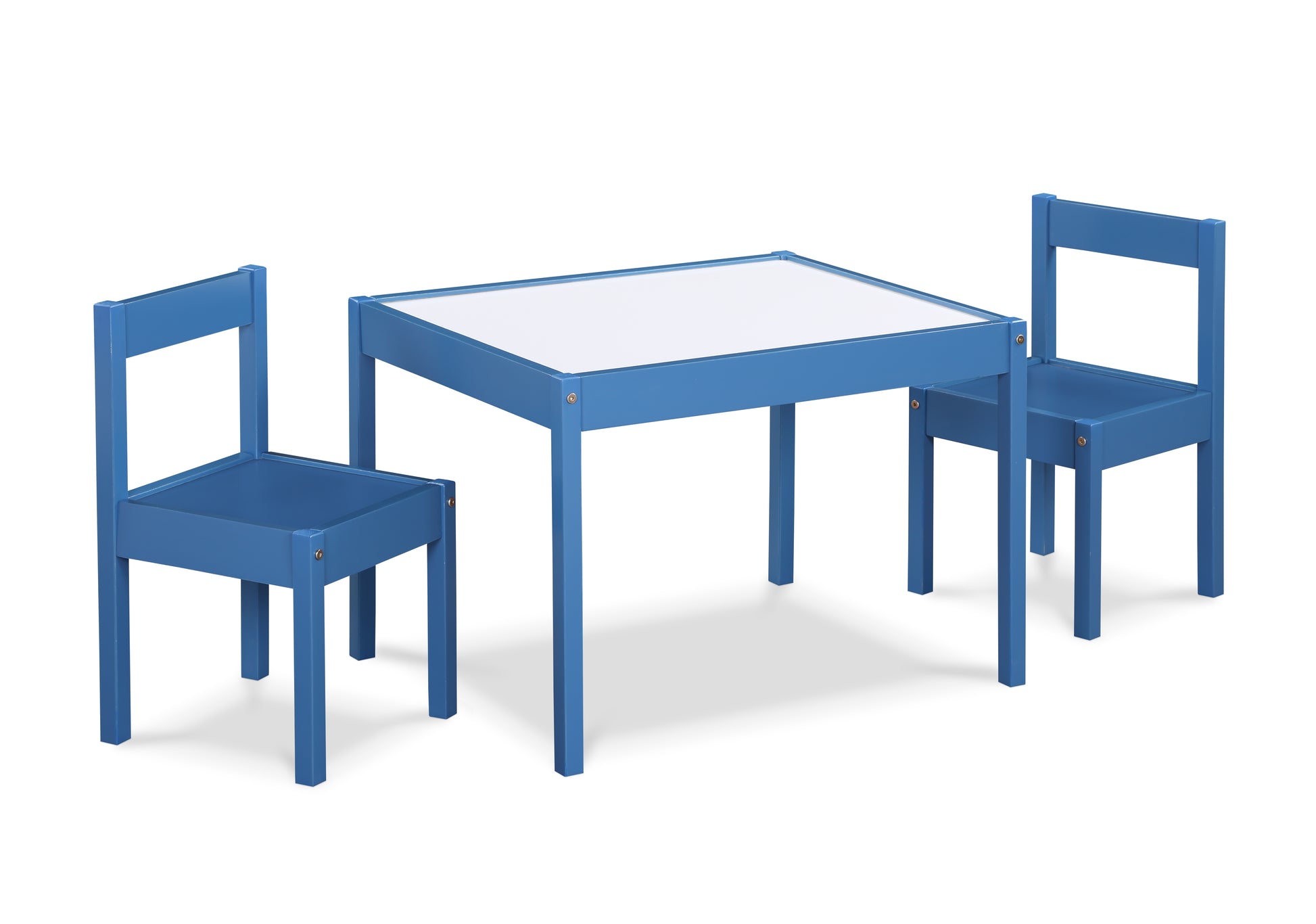 Gibson 3 Piece Dry Erase Kids Table & Two Chair Set, Dark Blue Navy Rubberwood Wood