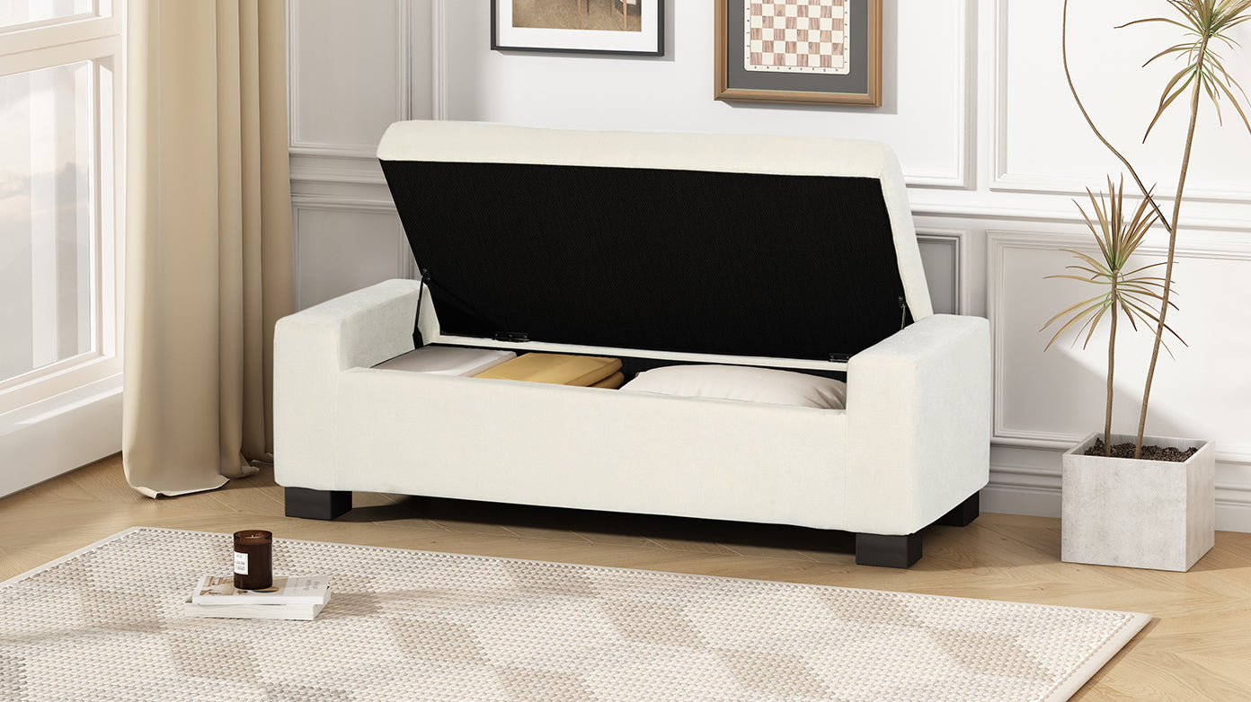 Storage Ottoman White Fabric