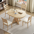 5 Piece Farmhouse Round Pedestal Extending Dining Table Set Extendable Kitchen Table Set With 15.8
