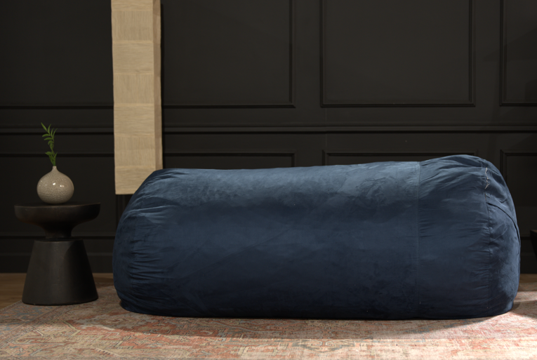 Jasper Traditional 8 Foot Cylindrical Suede Bean Bag, Blue Blue Solid Microfiber