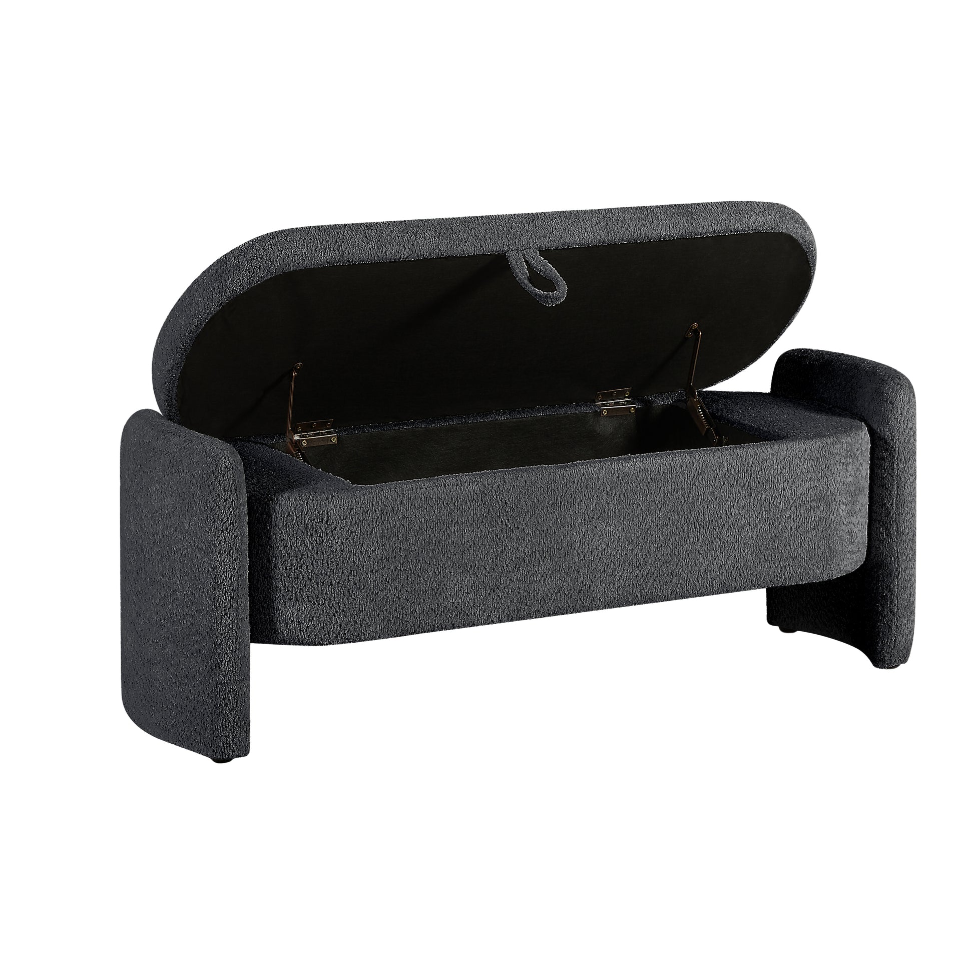 Ottoman Oval Storage Bench 3D Lamb Fleece Fabric Bench With Large Storage Space For The Living Room, Entryway And Bedroom,Dark,Grey Dark Gray Polyester