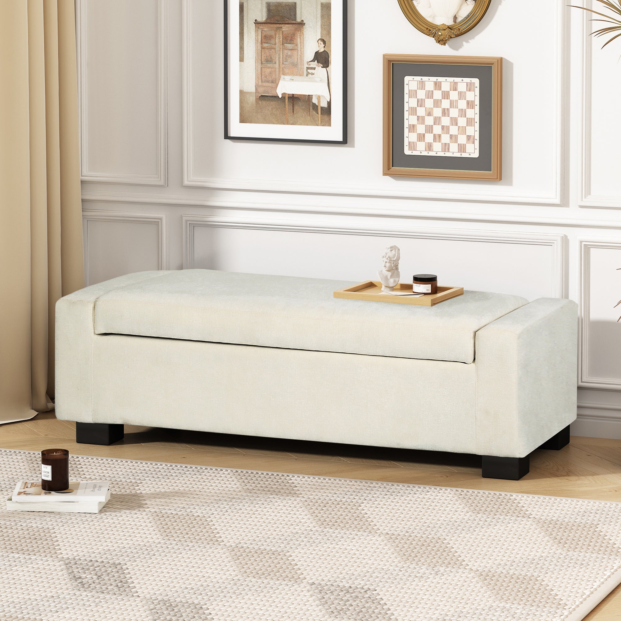 Storage Ottoman White Fabric