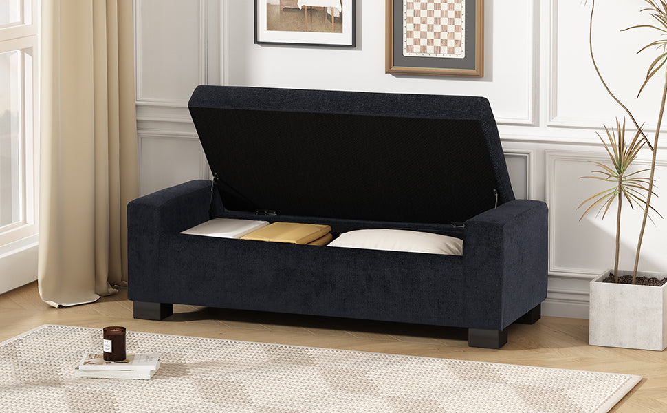 Storage Ottoman Dark Blue Fabric