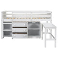 Twin Size Low Loft Bed With Pull Out Desk, Drawers, Cabinet, And Shelves For White Color Box Spring Not Required Twin White Bedroom Pine