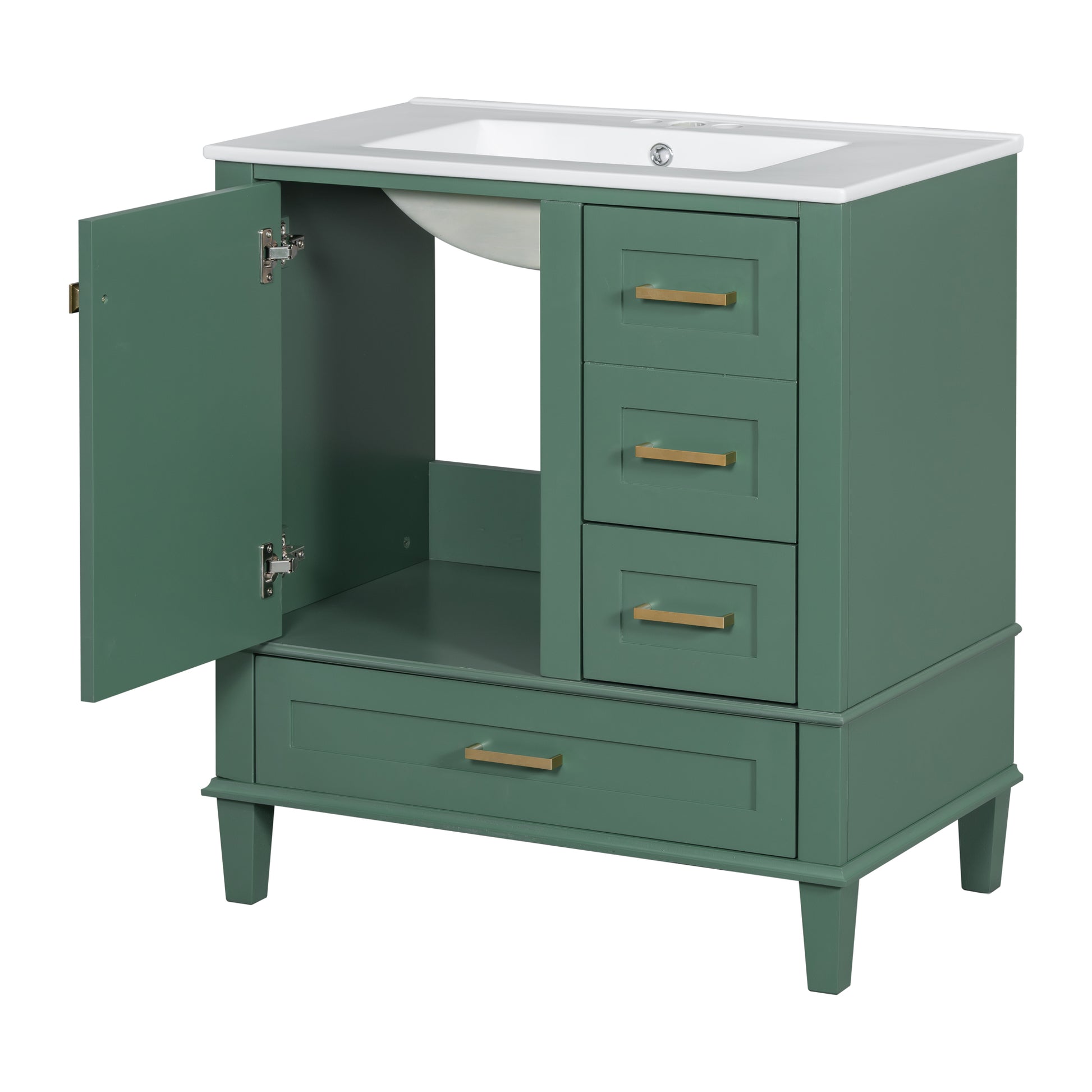 30" Bathroom Vanity In Green, Modern Bathroom Cabinet With Sink Combo Set, Bathroom Storage Cabinet With A Soft Closing Door And 3 Drawers, Solid Wood Frame Green Bathroom Solid Wood Mdf