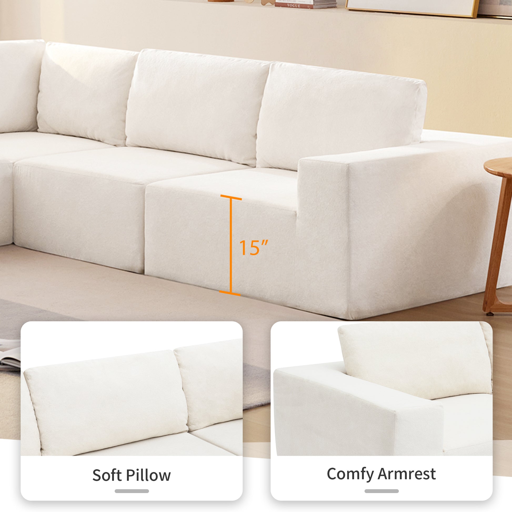 116*116" Modular L Shaped Sectional Sofa,Luxury Floor Couch Set,Upholstered Indoor Furniture,Foam Filled Sleeper Sofa Bed For Living Room,Bedroom,5 Pc Free Combination,3 Colors Beige Fabric 5 Seat