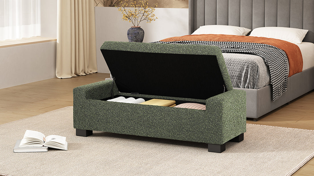 Storage Ottoman Blackish Green Fabric