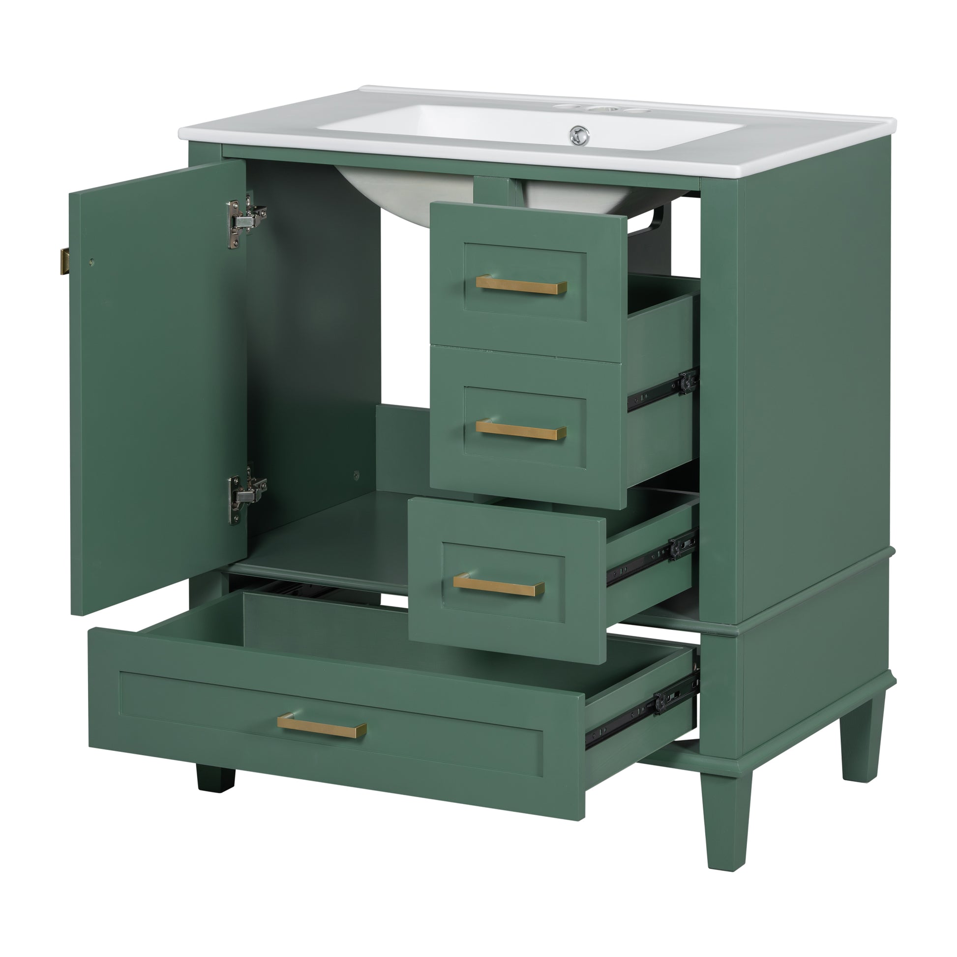 30" Bathroom Vanity In Green, Modern Bathroom Cabinet With Sink Combo Set, Bathroom Storage Cabinet With A Soft Closing Door And 3 Drawers, Solid Wood Frame Green Bathroom Solid Wood Mdf