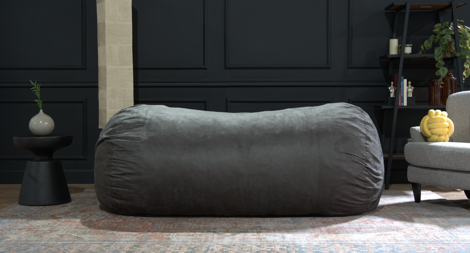 Jasper Traditional 8 Foot Cylindrical Suede Bean Bag, Charcoal Charcoal Microfiber