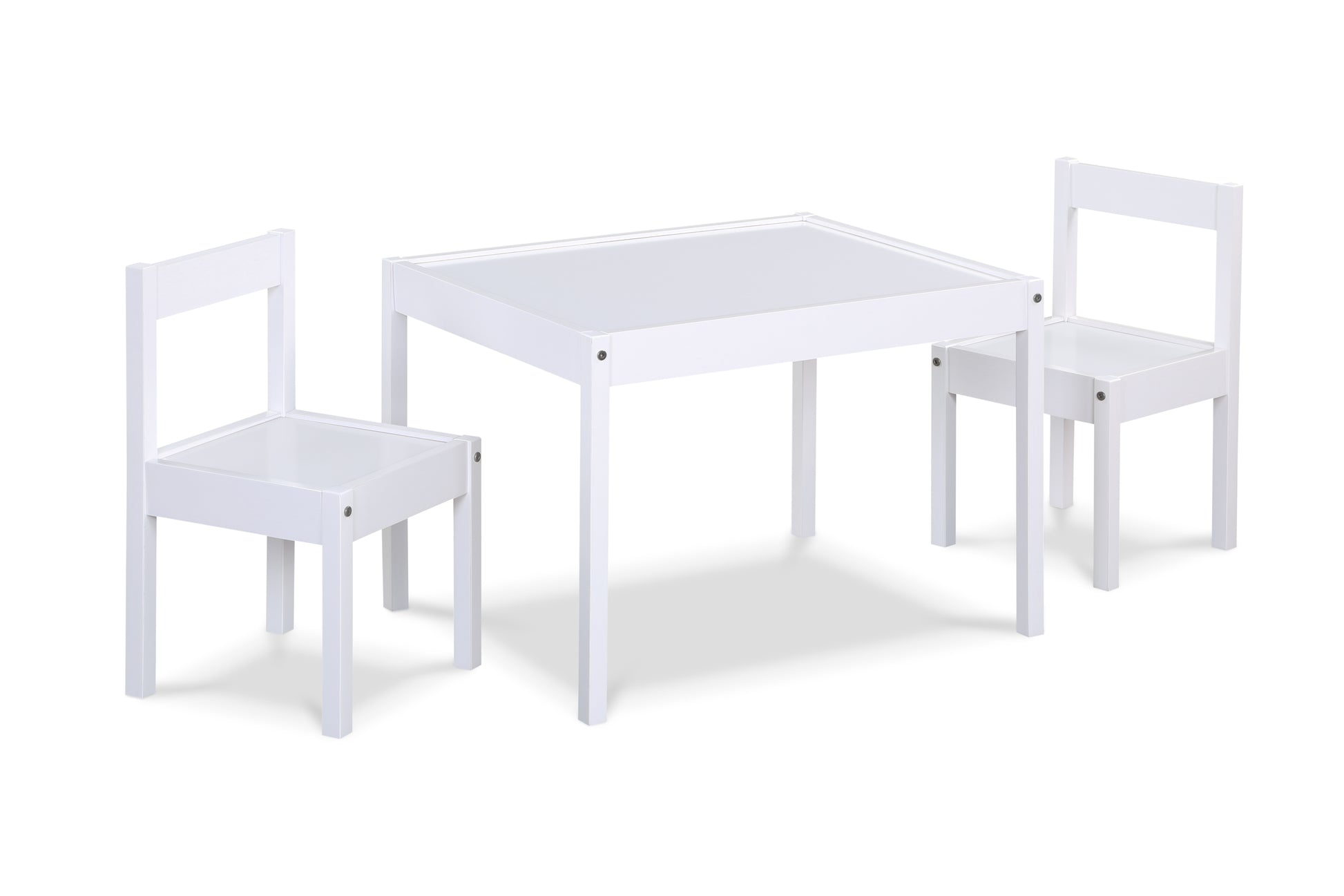 Della 3 Piece Solid Wood Kids Table & Two Chair Set, White White Rubberwood Wood