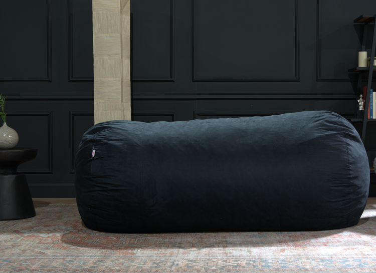 Jasper Traditional 8 Foot Cylindrical Suede Bean Bag, Black Black Microfiber