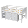 Twin Size Low Loft Bed With Pull Out Desk, Drawers, Cabinet, And Shelves For White Color Box Spring Not Required Twin White Bedroom Pine