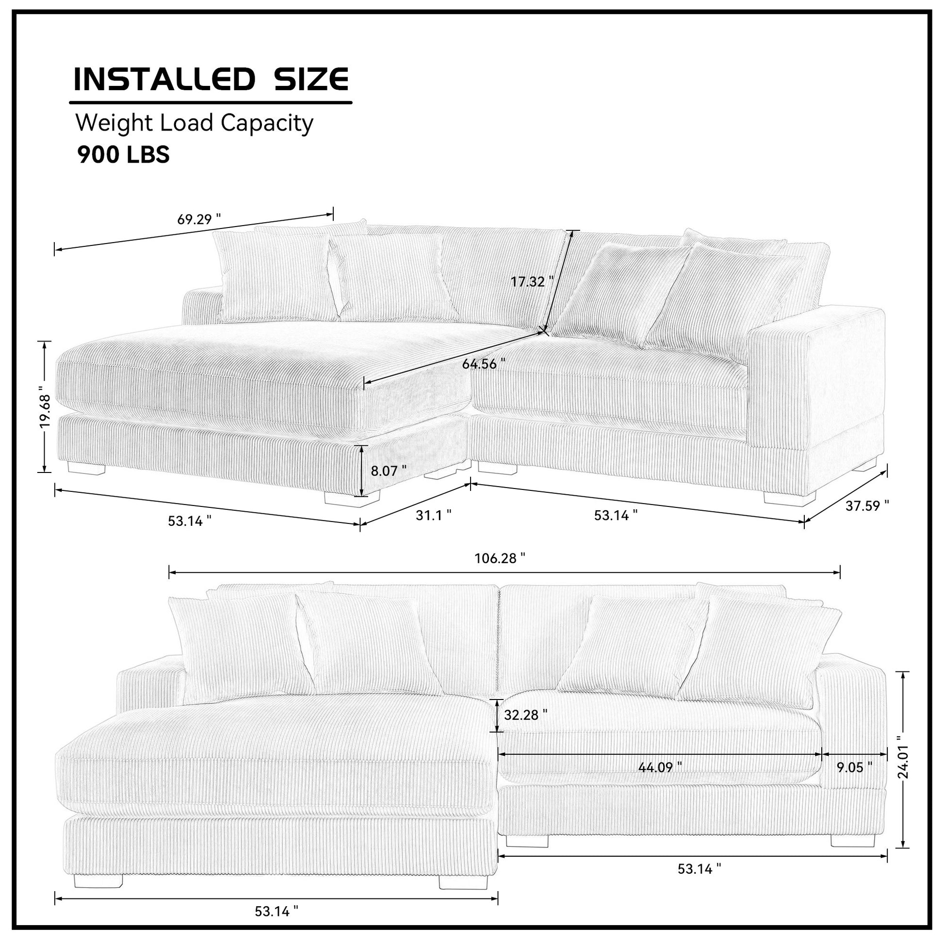 106.28Inch Sectional Couch Covers L Shaped Sofa Covers Chaise Lounge Cover 2 Pieces Sofa Cover Soft With 6Pcs Pillows For Living Room,Office. Light Brown Corduroy 4 Seat