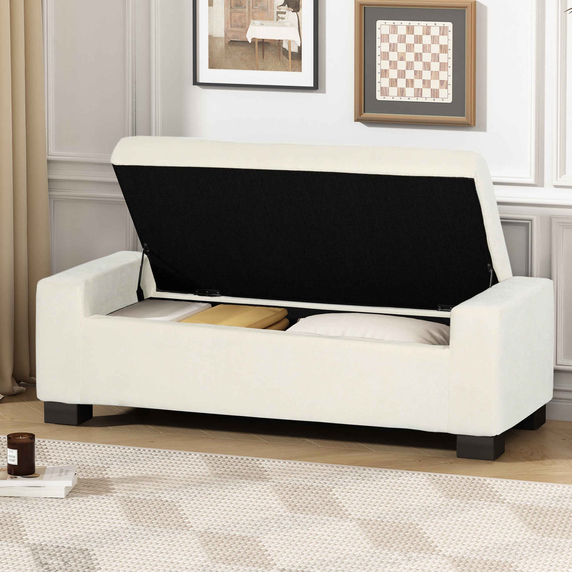 Storage Ottoman White Fabric