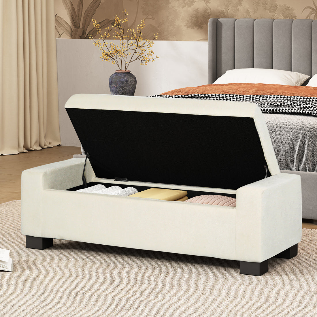 Storage Ottoman White Fabric