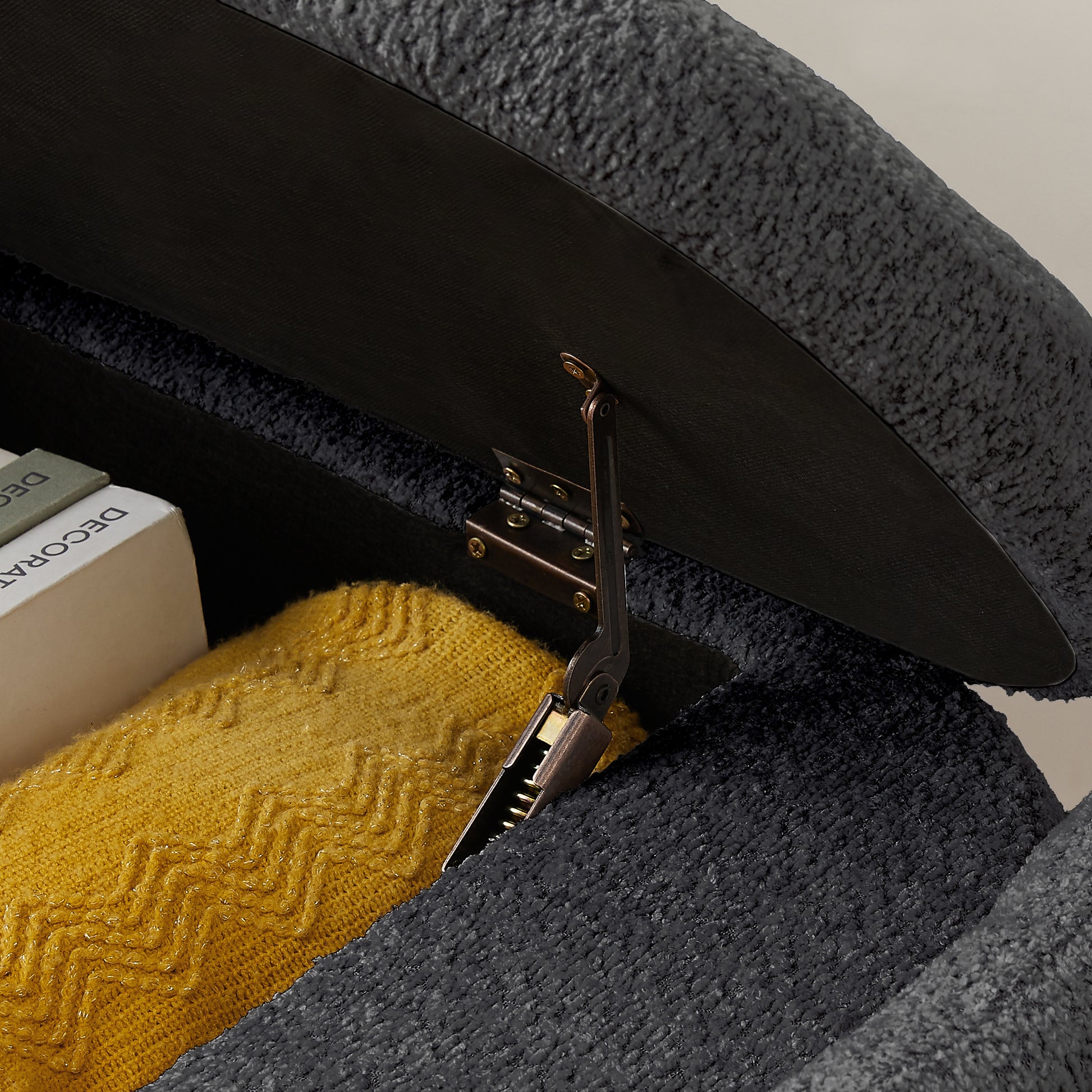 Ottoman Oval Storage Bench 3D Lamb Fleece Fabric Bench With Large Storage Space For The Living Room, Entryway And Bedroom,Dark,Grey Dark Gray Polyester