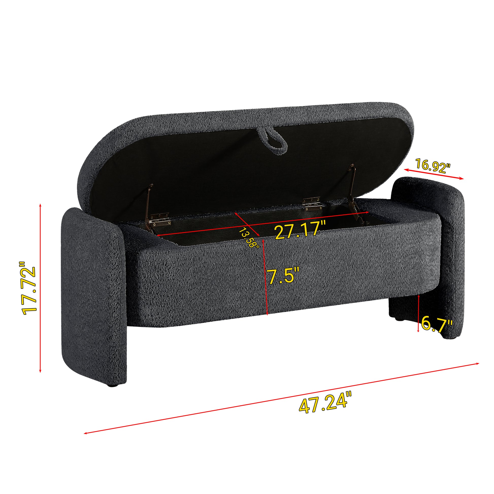 Ottoman Oval Storage Bench 3D Lamb Fleece Fabric Bench With Large Storage Space For The Living Room, Entryway And Bedroom,Dark,Grey Dark Gray Polyester