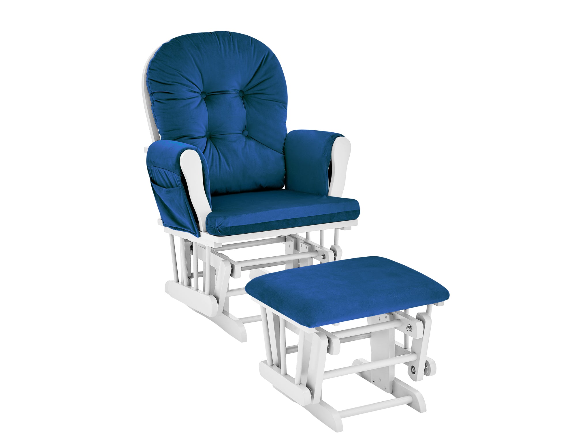 Mason Glider And Ottoman White Wood And Navy Fabric Navy Polyester Wood Fabric