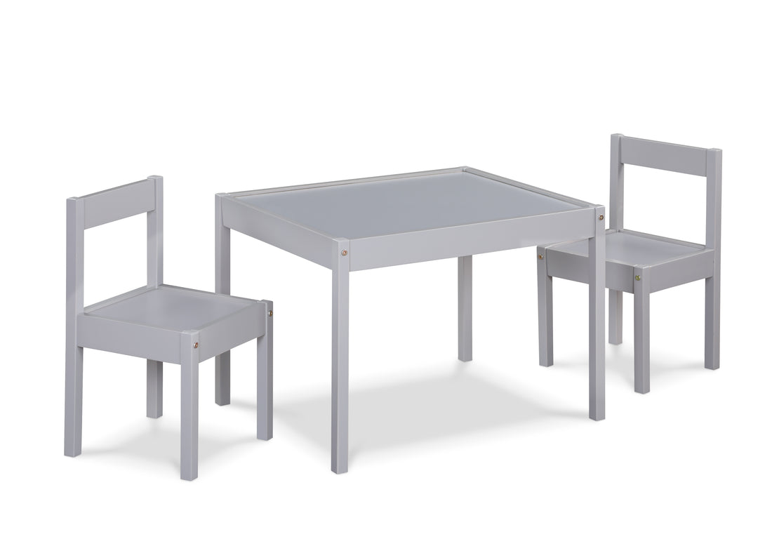 Della 3 Piece Solid Wood Kids Table & Two Chair Set, Gray Gray Rubberwood Wood