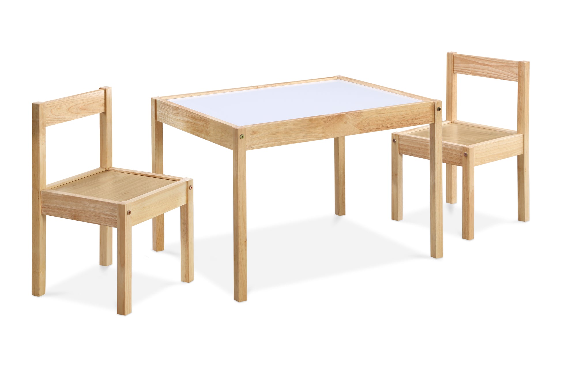 Gibson 3 Piece Dry Erase Kids Table & Two Chair Set, Natural Natural Rubberwood Wood