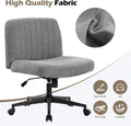 Office Chair With Wheels, Armless Office Chair, Linen Wide Seat Home Office Chair, Cute Computer Chair With 15 Swing Backrest, Suitable For Bedrooms And Dressing Tables Wood Grey Handle Linen