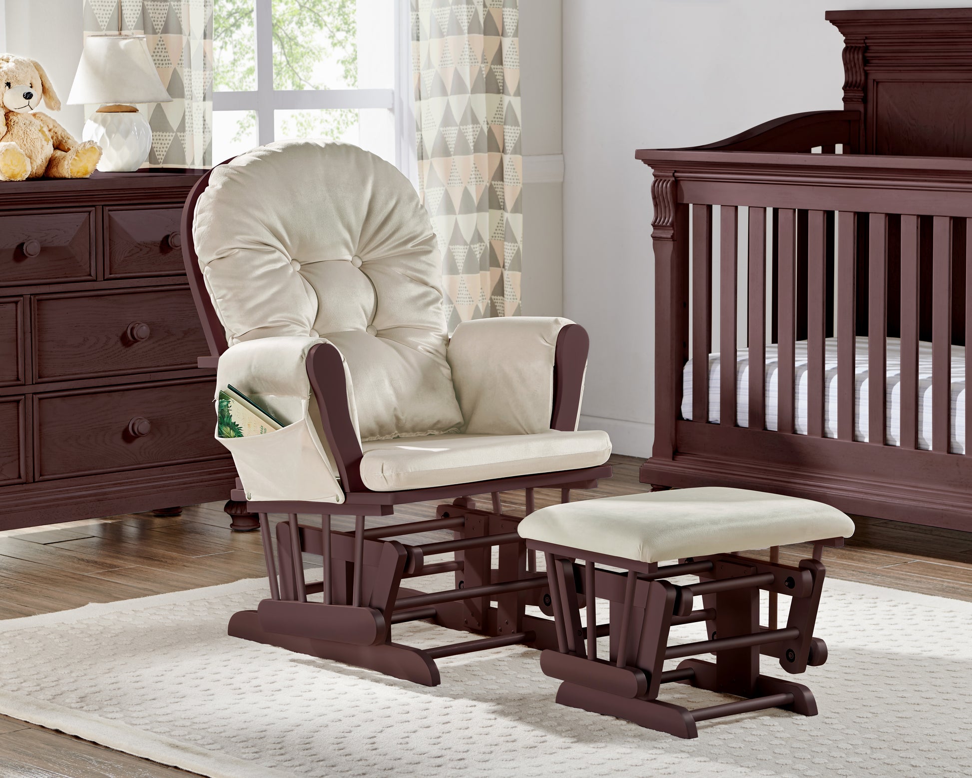 Mason Glider And Ottoman Espresso Wood And Beige Fabric Beige Polyester Wood Fabric