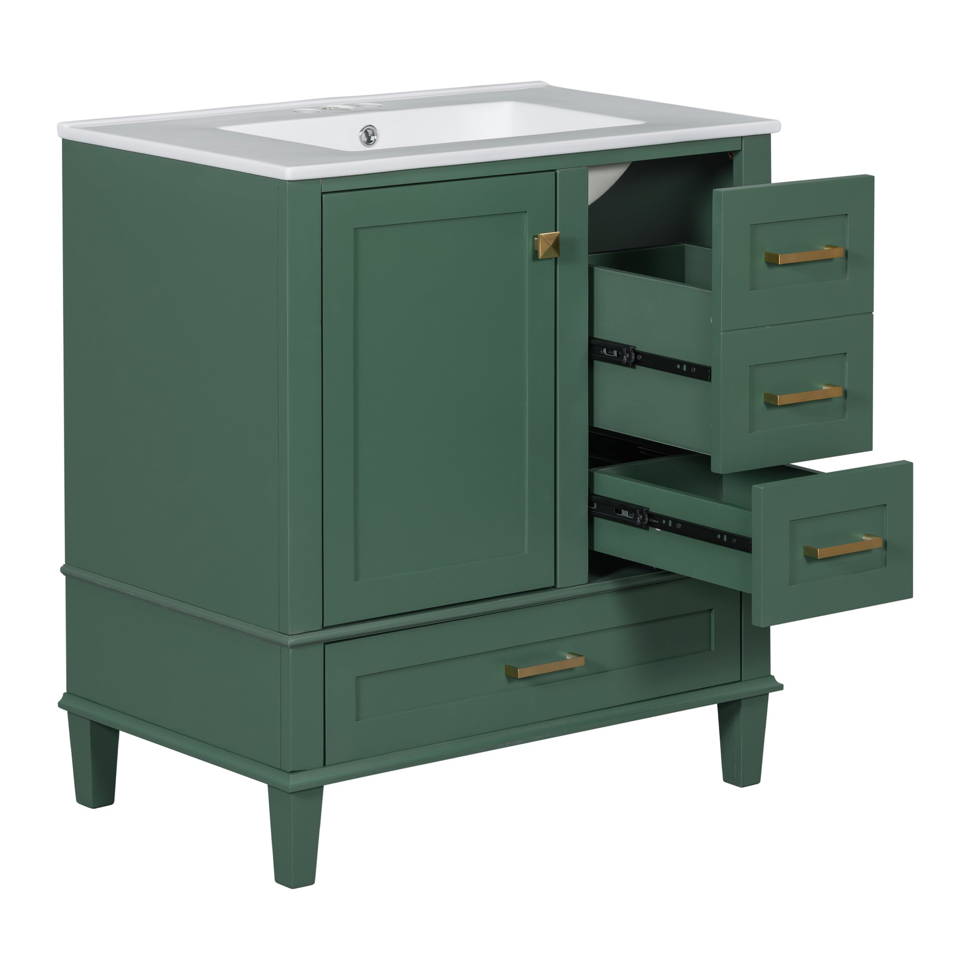 30" Bathroom Vanity In Green, Modern Bathroom Cabinet With Sink Combo Set, Bathroom Storage Cabinet With A Soft Closing Door And 3 Drawers, Solid Wood Frame Green Bathroom Solid Wood Mdf