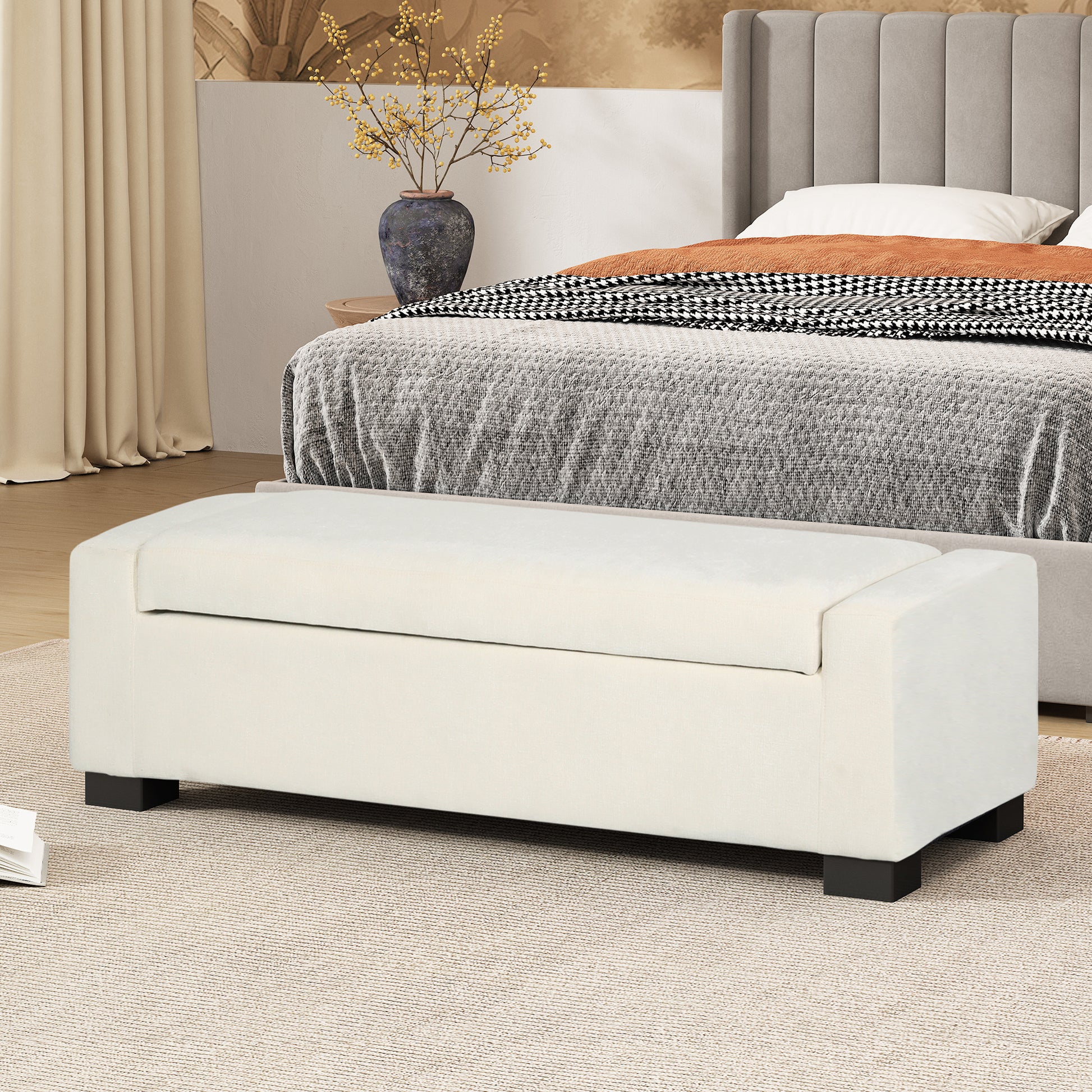 Storage Ottoman White Fabric