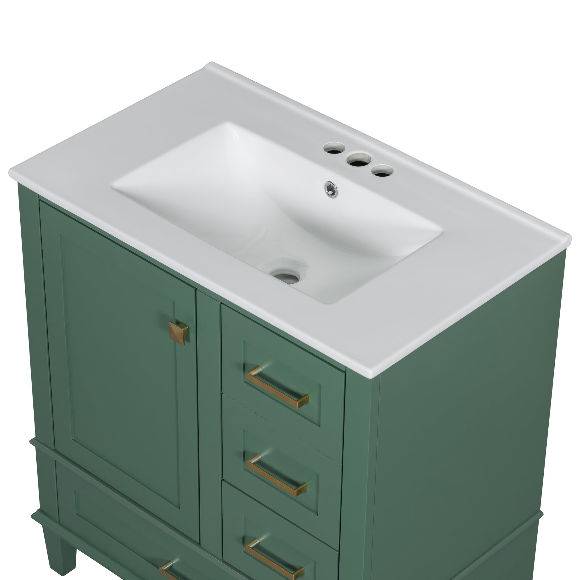 30" Bathroom Vanity In Green, Modern Bathroom Cabinet With Sink Combo Set, Bathroom Storage Cabinet With A Soft Closing Door And 3 Drawers, Solid Wood Frame Green Bathroom Solid Wood Mdf