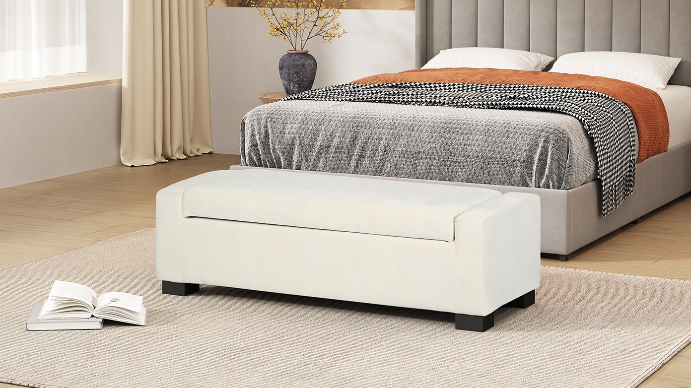 Storage Ottoman White Fabric