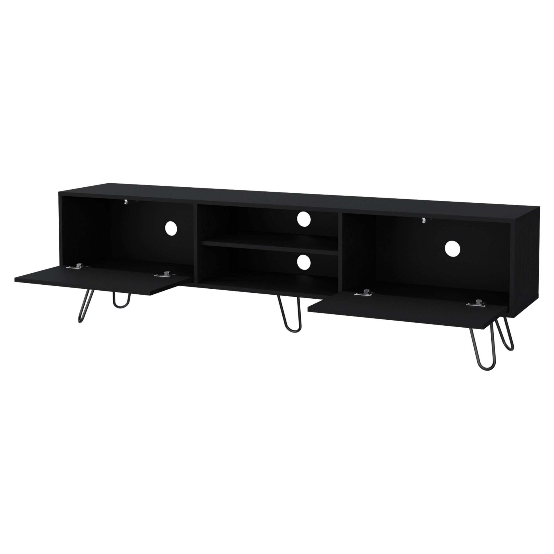 Black Hairpin Leg Tv Rack Black Primary Living Space 50 59 Inches 50 59 Inches 55 Inches Wood