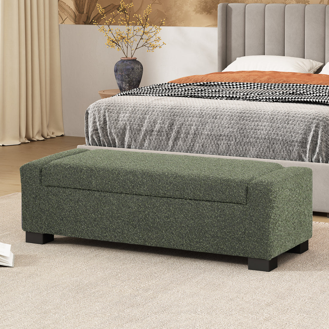 Storage Ottoman Blackish Green Fabric